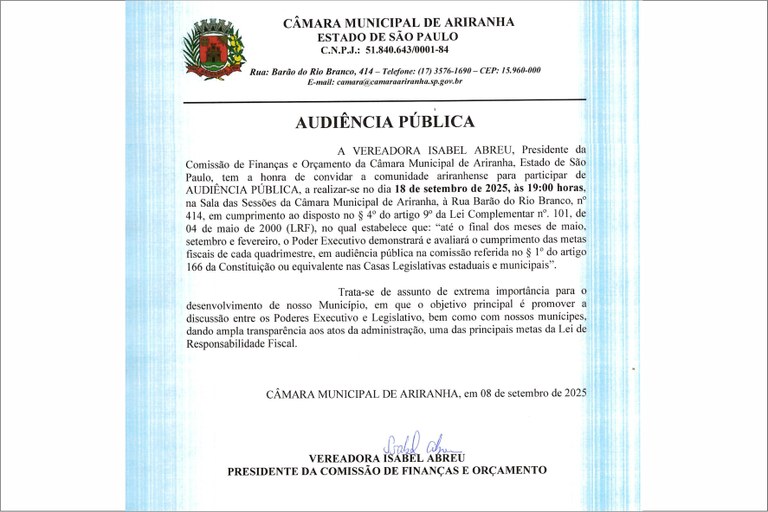 Câmara de Ariranha abre concurso para Contador