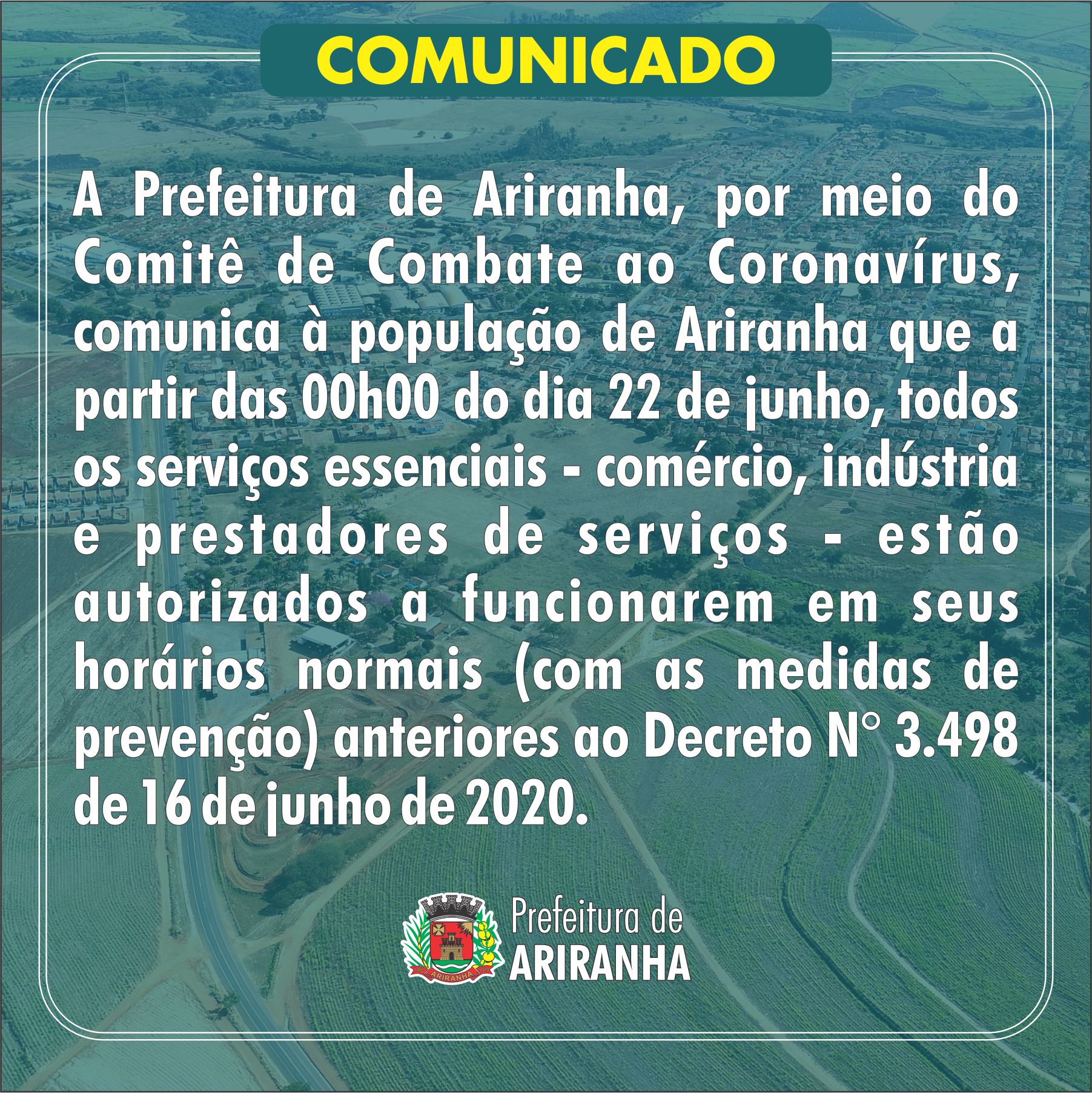 COMUNICADO DA PREFEITURA DE ARIRANHA 