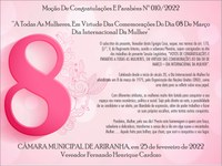 Moção De Congratulações E Parabéns Nº 010/2022  “A Todas As Mulheres, Em Virtude Das Comemorações Do Dia 08 De Março – Dia Internacional Da Mulher”